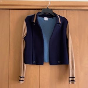 Fun waist length sweater with collar by Cabi.